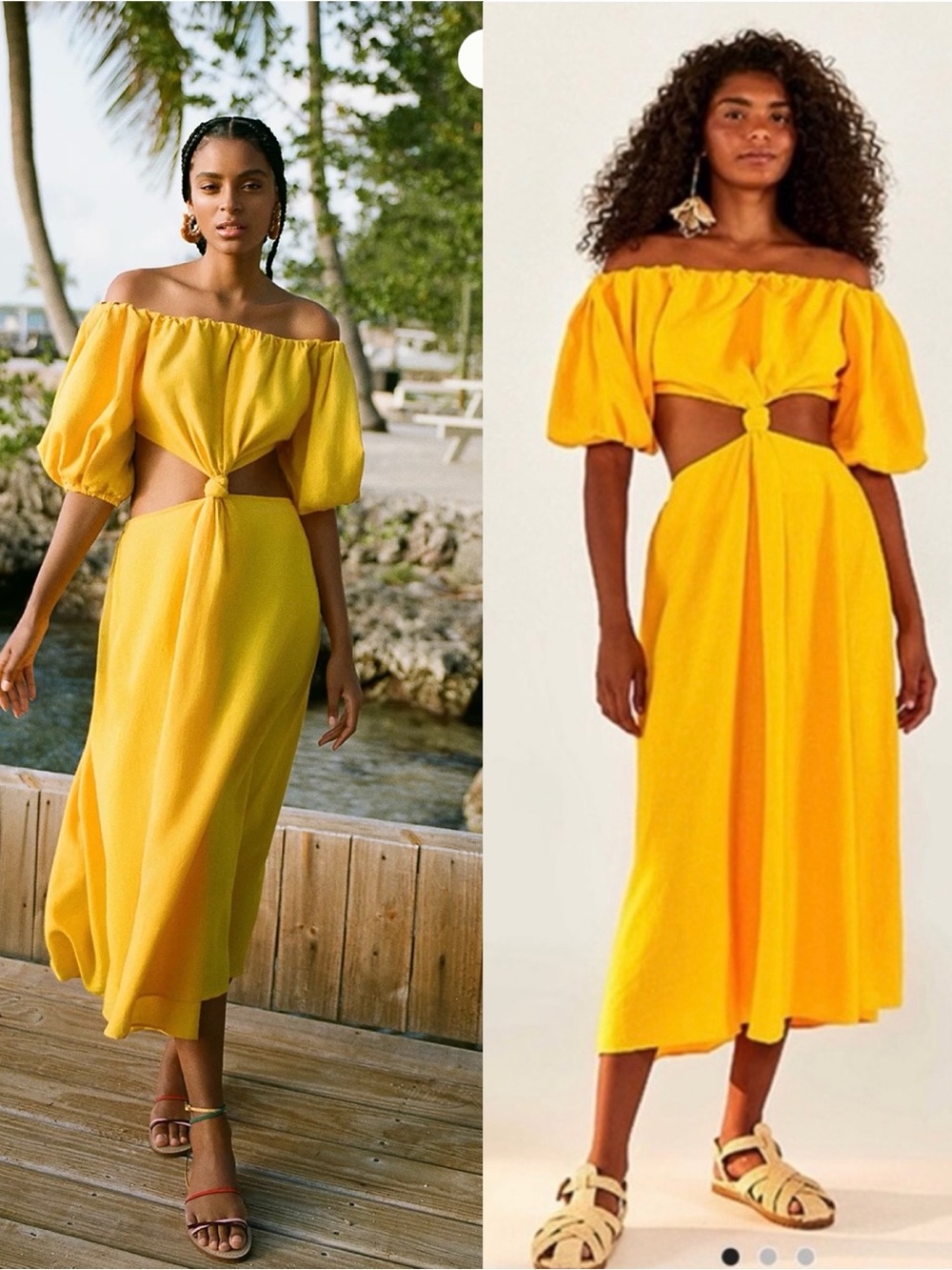 FARM Rio Puff Sleeve Knotted Maxi Dress Yellow Size XS